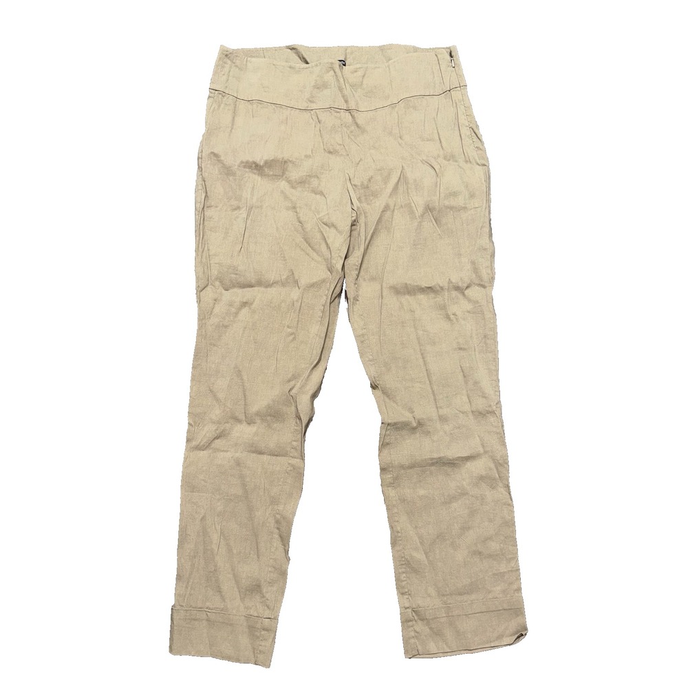 EILEEN FISHER Pants Sz Medium Linen Blend Straight Leg Ankle Side Zip Brown Tan